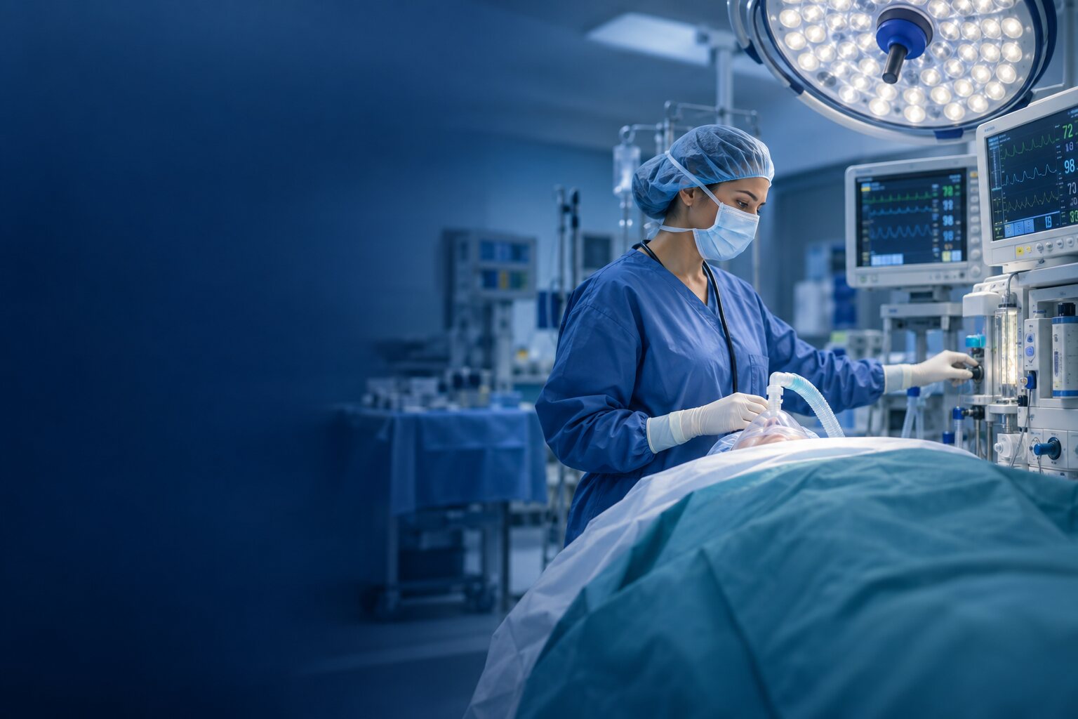 An anaesthesiologist monitoring a patient