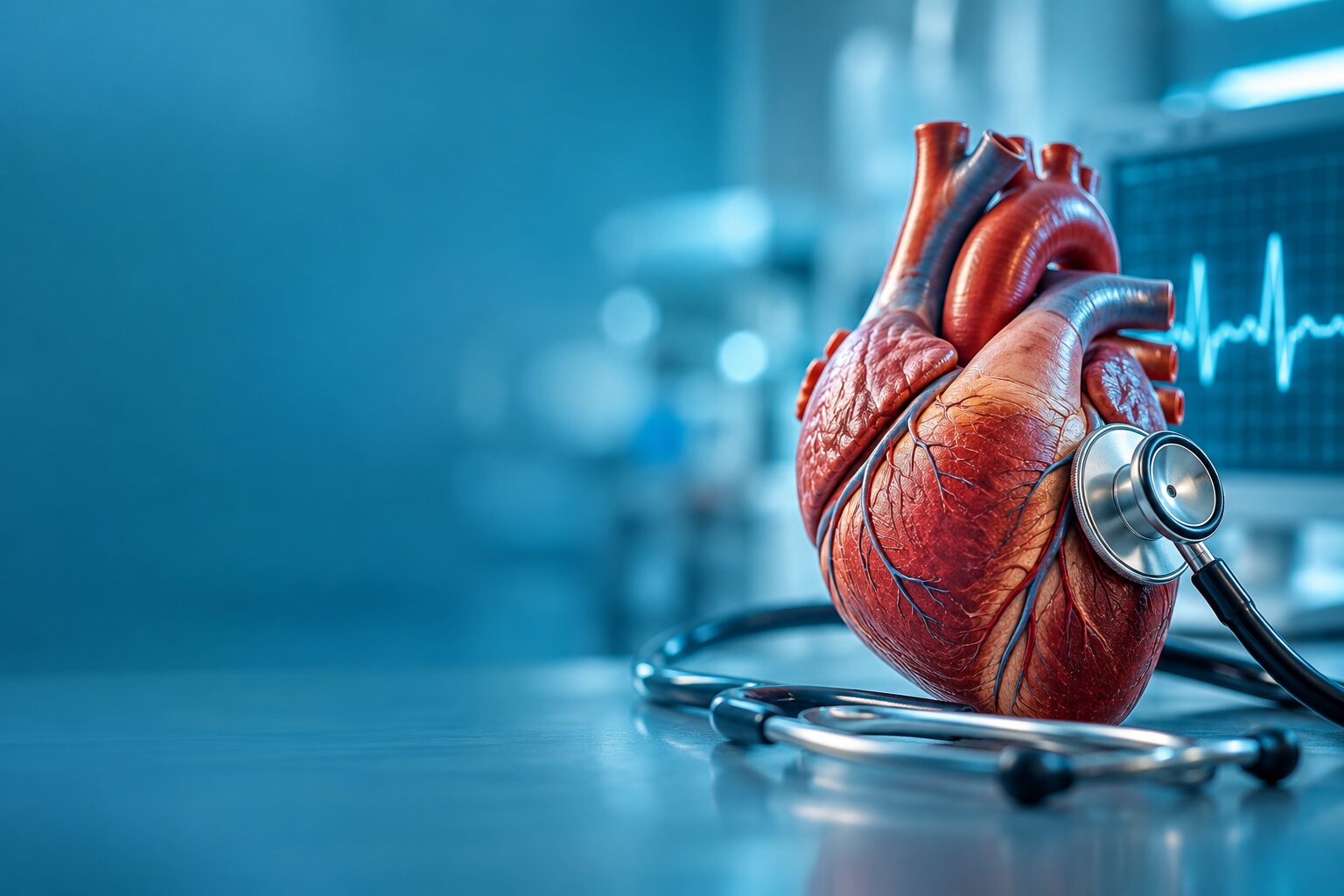 Heart, stethoscope and ECG visualization