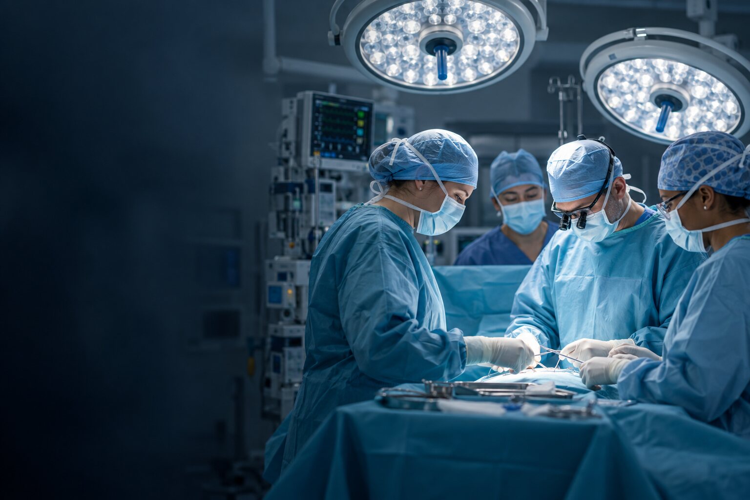 An expert surgical team in a modern operating theatre