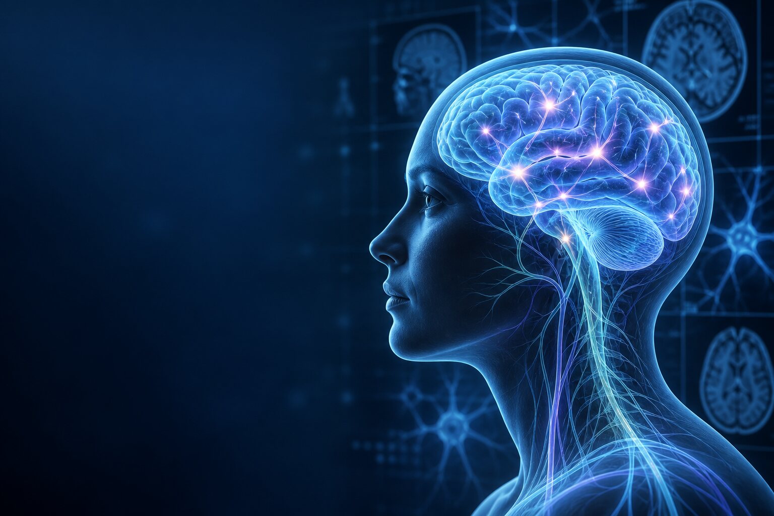 Glowing brain and nervous system visualization